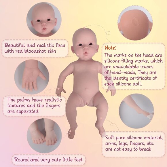 🆕 18.5 inches Full Body Silicone Reborn Baby Not Vinyl Nude Baby Dolls Girl - Picture 3 of 5
